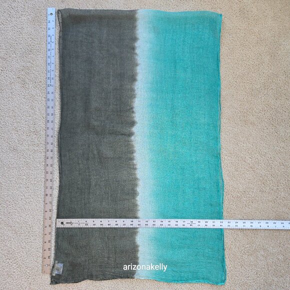 Eileen Fisher Linen Scarf Gradient Ombre Bluish Green to Brownish Green - Picture 4 of 9